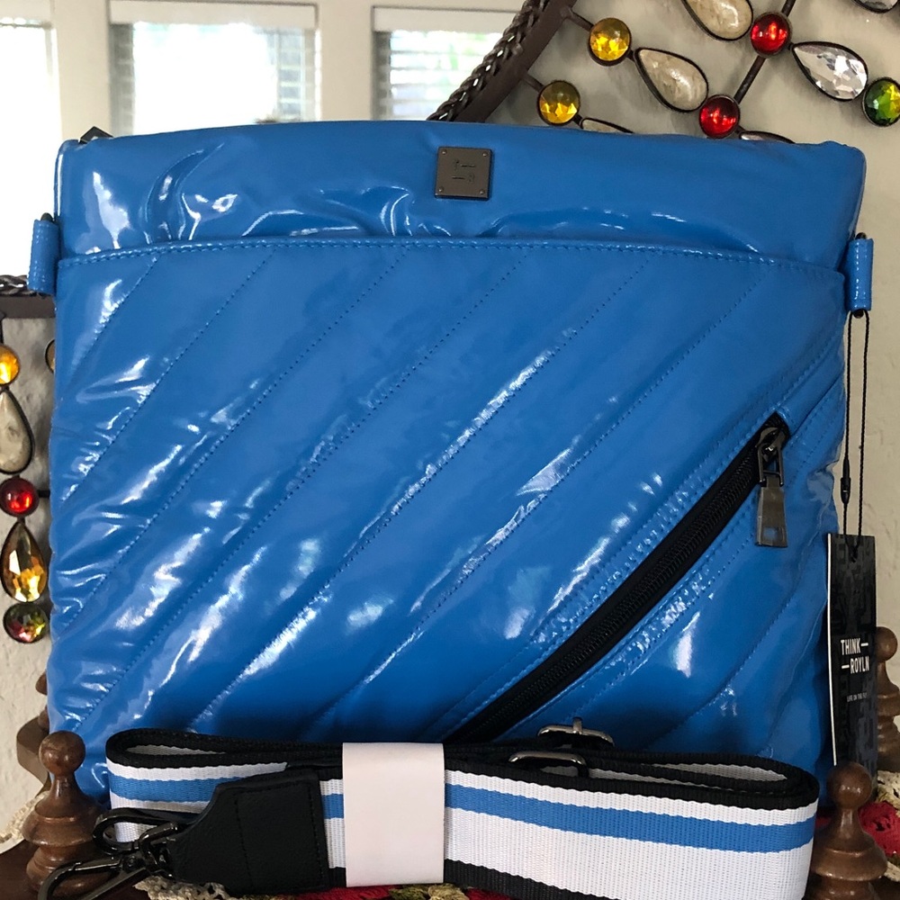 NWT THINK ROYLN Blue Patent Crossbody w/Fashion Strap